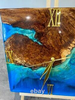 Oak and Resin Blue Ocean Large Wall Clock/Blue River Wall Clock/Live Edge Clock