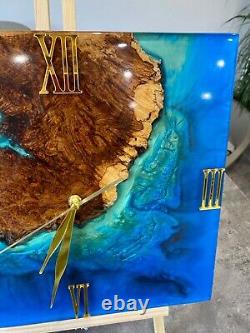 Oak and Resin Blue Ocean Large Wall Clock/Blue River Wall Clock/Live Edge Clock