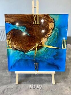 Oak and Resin Blue Ocean Large Wall Clock/Blue River Wall Clock/Live Edge Clock