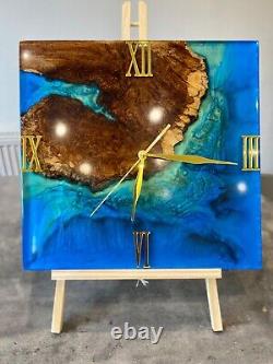 Oak and Resin Blue Ocean Large Wall Clock/Blue River Wall Clock/Live Edge Clock