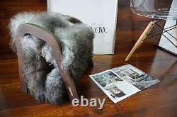 Oak wood Magazine Rack genuine silver Norwegian Pelssau sheepskin rug 13