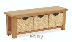 Oakvale Bench with Baskets / Solid Wood Hallway Bench With Wicker Basket Storage