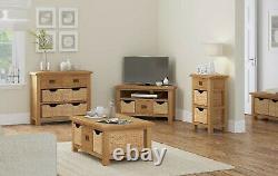 Oakvale Large Low Line Media Stand / Solid Wood 2 Drawer TV Unit / 180cm Wide