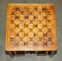 Original Victorian Bamboo Parquetry Nest Of Two Tables Lovely Inlaid Tops