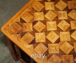 Original Victorian Bamboo Parquetry Nest Of Two Tables Lovely Inlaid Tops