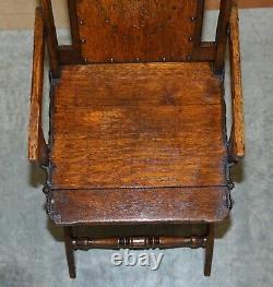 Ornately Carved Victorian 1880 English Oak Library Steps Metamorphic Chair