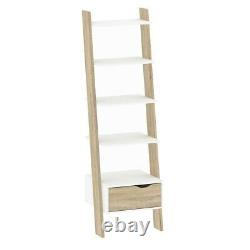 Oslo Retro Leaning Bookcase Shelving Unit 1 Drawer in White and Oak