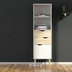 Oslo Retro Spindle Style Bookcase 2 Drawers 1 Door in White and Oak