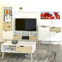 Oslo Retro Spindle Style Bookcase 2 Drawers 1 Door in White and Oak
