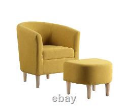 Padded Fabric Linen Armchair Single Couch Seat Tub Chair With Foot Stool