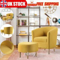 Padded Fabric Linen Armchair Single Couch Seat Tub Chair With Foot Stool