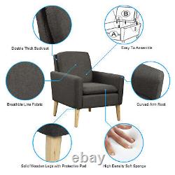 Padded Fabric Linen Armchair Single Couch Seat Tub Chair With Foot Stool