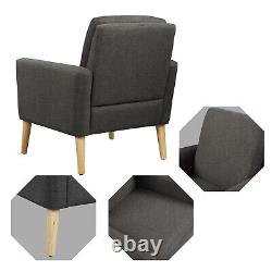 Padded Fabric Linen Armchair Single Couch Seat Tub Chair With Foot Stool