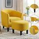 Padded Fabric Linen Armchair Single Couch Seat Tub Chair With Foot Stool Uk