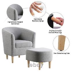 Padded Fabric Linen Armchair Single Couch Seat Tub Chair With Foot Stool UK
