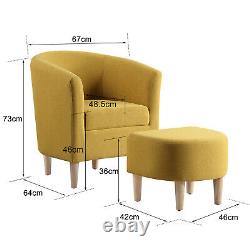 Padded Fabric Linen Armchair Single Couch Seat Tub Chair With Foot Stool UK