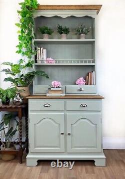 Painted Welsh Kitchen Dresser Solid/Oak Pine Light Grey + Silver Cup Handles