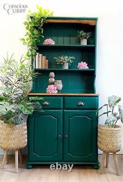 Painted Welsh Kitchen Dresser Solid/Oak Pine Sage Green + Brass Cup Handles