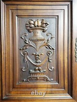 Pair Carved Wood Oak French Louis XVI Panel Cabinet Closet Door Escutcheon