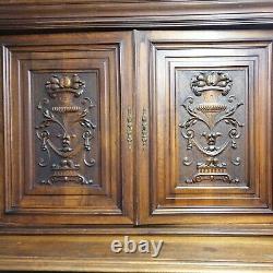 Pair Carved Wood Oak French Louis XVI Panel Cabinet Closet Door Escutcheon