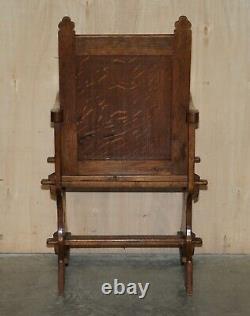 Pair Of Antique Carved English Oak Armchairs With Armorial Crest Coat Of Arms