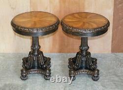 Pair Of Antique Style Speciamine Wood Topped Occasional Side Lamp Wine Tables