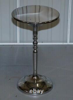 Pair Of Chrome Plated Vintage Side Tables On Solid Oak Bases Part Of Large Suite