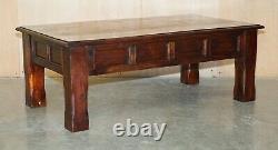 Pair Of Vintage Oak Coffee Tables Chunky Solid Legs And Three Plank Wood Top