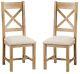 Pair Of Kingsford Oak Cross Back Dining Chairs With Fabric Seats / Solid Wood