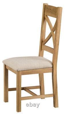 Pair of Kingsford Oak Cross Back Dining Chairs with Fabric Seats / Solid Wood