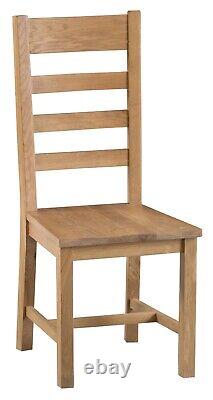 Pair of Kingsford Oak Ladder Back Dining Chairs with Wooden Seats / Solid Wood