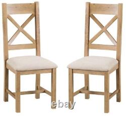 Pair of Montreal Oak Cross Back Chairs with Fabric Seat / Solid Wood Furniture