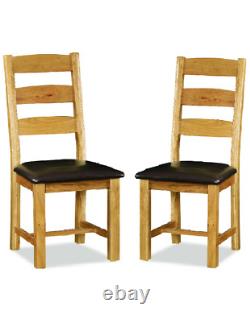Pair of Oakvale Slatted Back Chairs with PU Seats / Solid Wood Dining Chairs