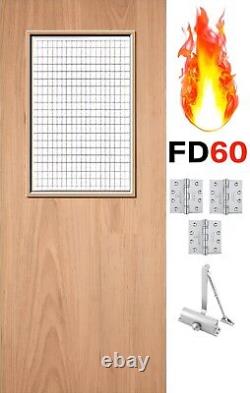 Premdor FD60 Fire Door Glazed Fire Door With Wired Glass Oak Veneer Pre-Finished