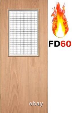 Premdor FD60 Fire Door Glazed Fire Door With Wired Glass Oak Veneer Pre-Finished