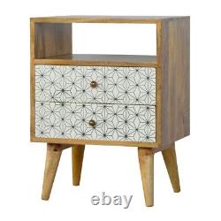 Prima Bedside Table with Open Slot, Two Drawers and Scandi Geometric Design