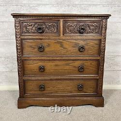 Quality Vintage Jaycee Tudor Style Solid Veneer Oak Wood 2/3 Chest Of Drawers