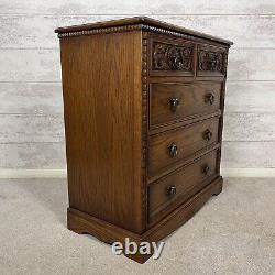 Quality Vintage Jaycee Tudor Style Solid Veneer Oak Wood 2/3 Chest Of Drawers