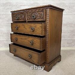 Quality Vintage Jaycee Tudor Style Solid Veneer Oak Wood 2/3 Chest Of Drawers