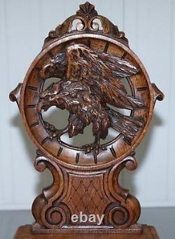 Rare 19th Century Black Forest Carved Hall Chair Hand Carved Hawk Bobbin Turned