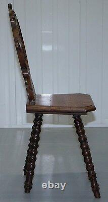 Rare 19th Century Black Forest Carved Hall Chair Hand Carved Hawk Bobbin Turned