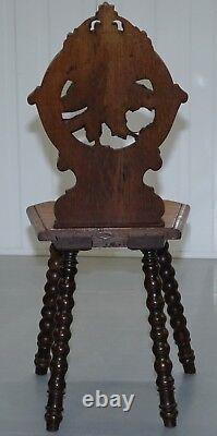 Rare 19th Century Black Forest Carved Hall Chair Hand Carved Hawk Bobbin Turned