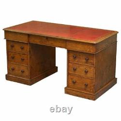 Rare Circa 1880 Antique Howard & Son's Pollard Oak Partner Desk Oxblood Leather