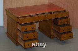 Rare Circa 1880 Antique Howard & Son's Pollard Oak Partner Desk Oxblood Leather