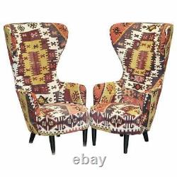 Rare Pair Of Rrp £18,000 2007 George Smith Kilim Tom Dixon Wing Back Armchairs