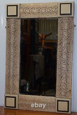 Rare Vintage Snakeskin Mirror Upholstered On Solid Wood Antique Timber Frame
