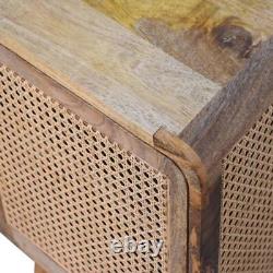 Rattan Bedside Cabinet 2 Shelves Light Finish Solid Wood Scandi Style Seeley