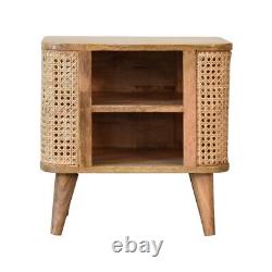 Rattan Bedside Cabinet 2 Shelves Light Finish Solid Wooden Vintage Style Seeley
