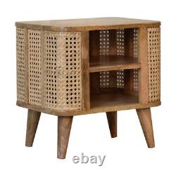 Rattan Bedside Cabinet 2 Shelves Light Finish Solid Wooden Vintage Style Seeley