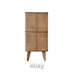 Rattan Cabinet 2 Shelves Light Finish Solid Wood Turntable Stand Seeley